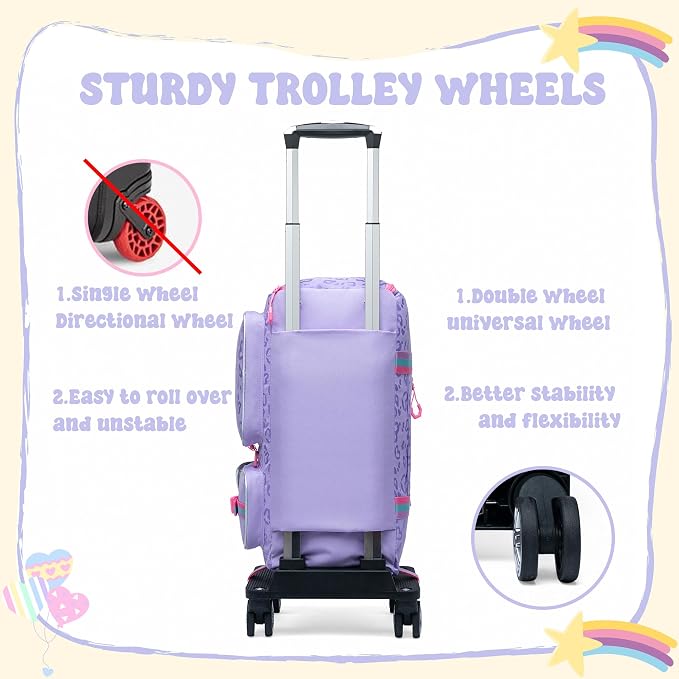 Girls Rolling Duffel Bag with Wheels - Travel Bag for Kids, Overnight, Dance & Gym Use with Shoe Compartment - Image 4