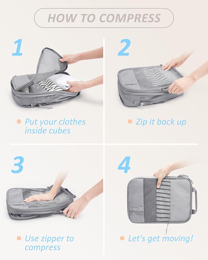 BAGSMART 6 Set /4 Set/2 Set Compression Packing Cubes for Travel, Lightweight Luggage Organizer Bags, Durable Space Saver Bags Travel Essentials - Image 6