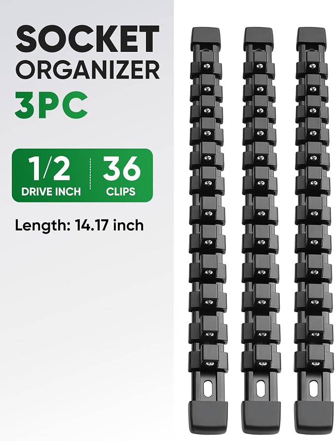 ALOANES 3PC ABS Socket Organizer, Socket Rails Fit 1/2 inch Drive | Portable Heavy Duty Socket Holders Hold up 36 Sockets for Toolbox Drawer Bags(Black) - Image 2
