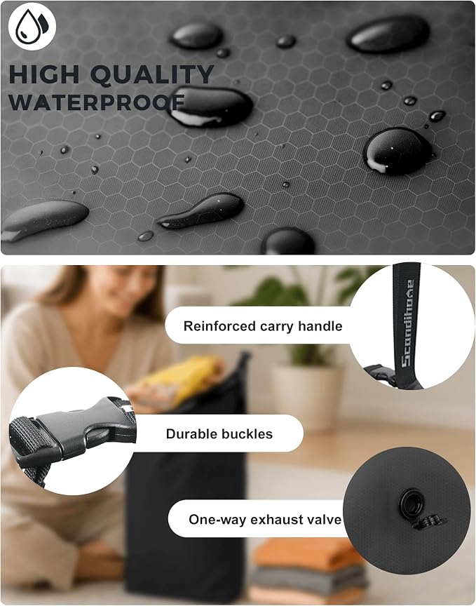 Travel Laundry Bag, Pump-free Vacuum Compression Dirty Clothes Bag, Large Reusable Waterproof & Washable Laundry Bag, Wet and Dry Bag, Ideal for Suitcases, Cruise Essentials (1 Pack) Black - Image 4