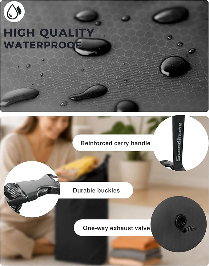Travel Laundry Bag, Pump-free Vacuum Compression Dirty Clothes Bag, Large Reusable Waterproof & Washable Laundry Bag, Wet and Dry Bag, Ideal for Suitcases, Cruise Essentials (1 Pack) Black - Image 4