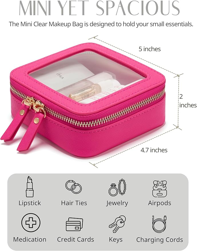 Popvibe Clear Makeup Case Toiletry Bag Travel Medium Clear Cosmetic Bag with Zipper, Make Up Bag Organizer Traveling TSA Approved Transparent Bag Car for Essentials, Mini & Medium, Hot Pink - Image 5