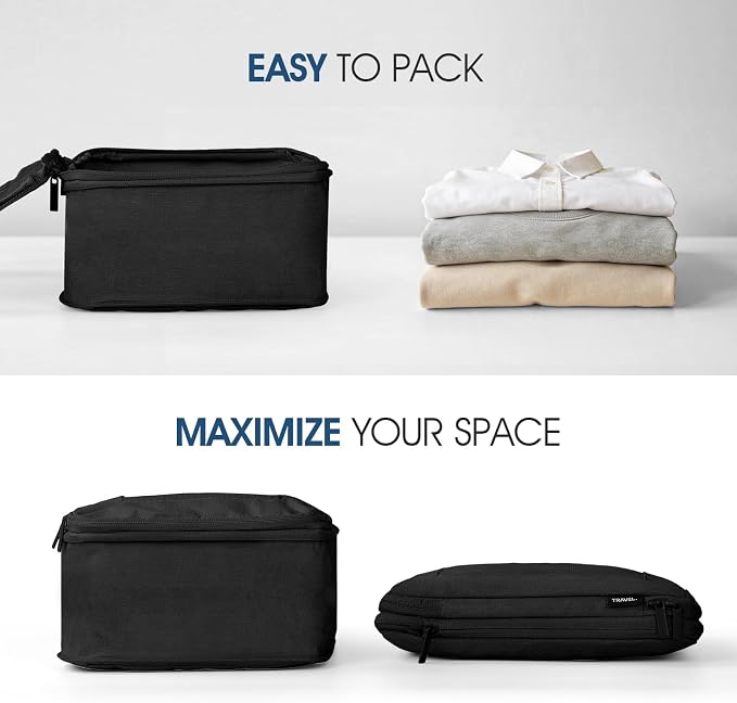Compression Packing Cubes - Travel Organizer Bags for Suitcases and Luggage, Eco-Friendly Fabric (5-Pack) (Black) - Image 3