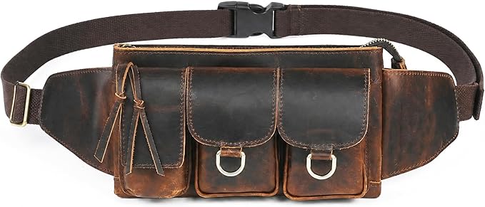 Water Resistant Canvas + Leather Hiking Riding Travel Fanny Waist Pack Small Phone Pouch For Men Women FB811-29 (100% Leather-The 341 Coffee) by Handadsume