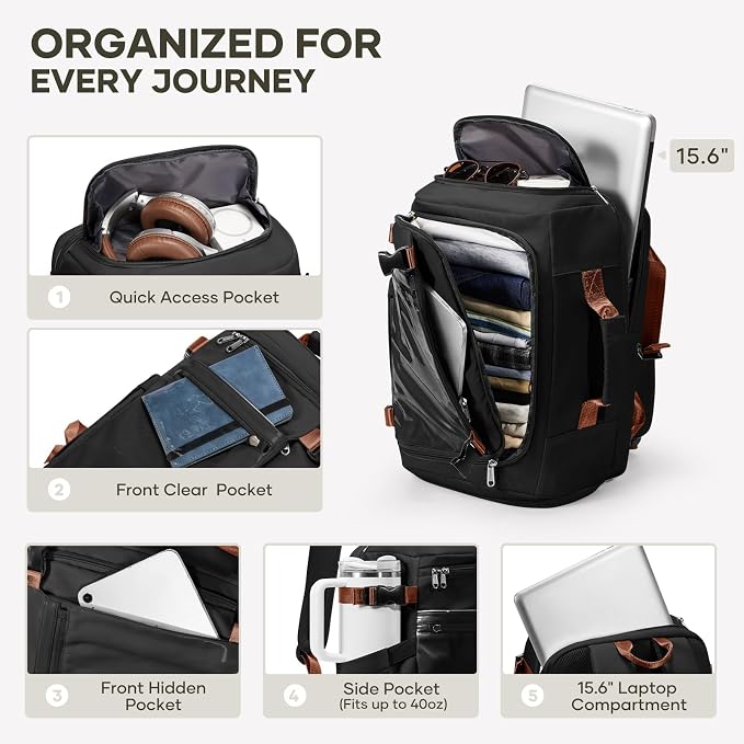 coofay Travel Backpack for Women Men, Carry on Backpack for Airplanes | Personal Item Travel Backpack Carry on Flight Approved,Mochila de Viaje Casual Daypack Backpacks Tsa Approved Hiking Backpack - Image 4