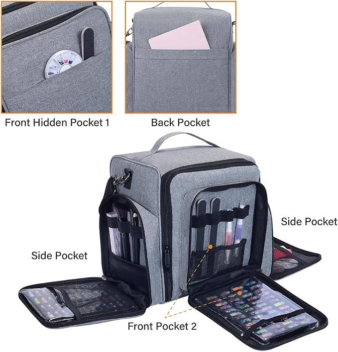 Nail Polish Organizer Case Hold 60 Bottles with 2 Detachable Bag,Grey | Portable Travel Storage Box Designed for Women's Nail Tools, Essential Oils and Cosmetics Sets - Image 3