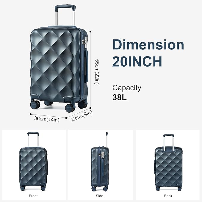 Somago Luggage Sets 20in Carry on Suitcase with TSA Lock YKK Zipper Spinner Wheels ABS Hardside Luggage 3 Piece Weekender Bags Travel Set, Ice Blue - Image 4
