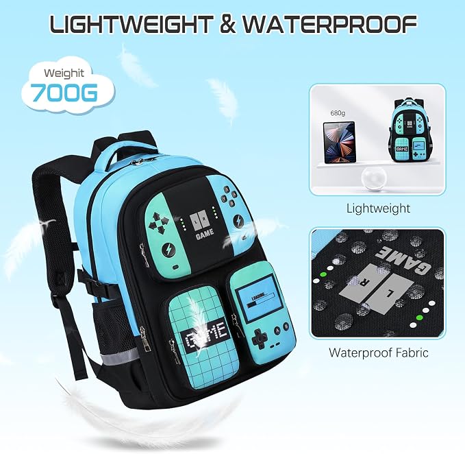 Gamer Backpack for Boys , 3PCS Boys Backpack with Lunch Box & Pencil Pouch, Waterproof School Bags for Boy Kids Children Teens, Elementary Middle School, Kids Book Bag Casual Daypack (Green Black) - Image 4