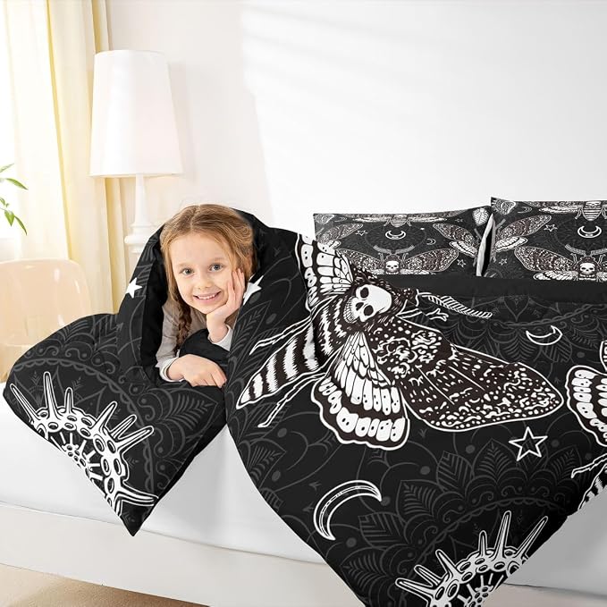 Erosebridal Gothic Bedding Set - Full Skull Moth Duvet Set for Teens & Adults - Boho Mandala Pattern - Halloween Bedroom Decor (1 Comforter + 2 Pillowcases) - Image 6