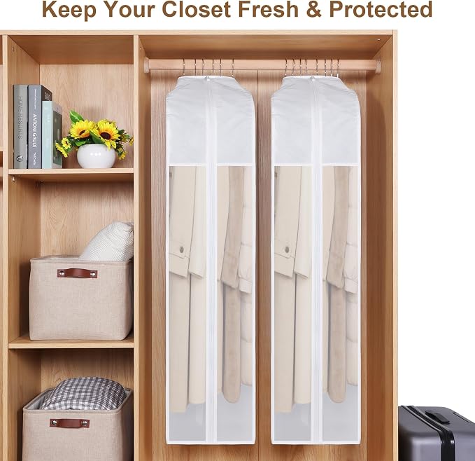 50" Premium Cotton Garment Bag for Hanging Clothes, Breathable Suit Bags for Closet Storage with Extre Large 10" Gusseted & Clear Window, Dust Cover with Zipper for Suits, Coats, 3 Pack - Image 4