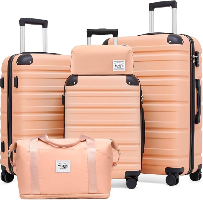TAKUMI Luggage Sets 5 Piece Lightweight Carry On luggage with Duffel Bag ABS+PC Hardshell Suitcases with YKK zippers Double Spinner Wheels Travel Luggage with TSA Lock(PINK, 5 PIECE SET) by TAKUMI