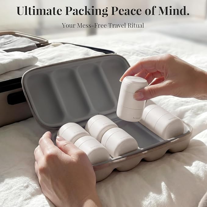 Travel Toiletry Jar Set - 6Pcs Leakproof Travle Containers Includes 4x30ml, 2x60ml & 10xMagnetic Labels, Beige - Image 2
