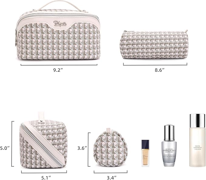 BOYATU Travel Makeup Bag Cosmetic Bags for Women: Large Capacity 3 Pcs Set Make up Bag with Compartments - Waterproof Vegan Leather Toiletry Organizer Bags with Handle (M-80Off-white) - Image 5
