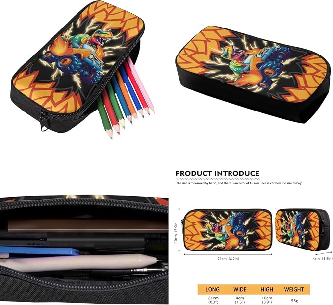 Fire Dinosaur Car Kids Elementary School Backpacks For Boys with Lunch Box Soft Pencil Case Water Bottle Sleeve for Ages 6-10 4Pcs Set 17 Inch Large Capacity Lightweight Supplies School Gift - Image 5