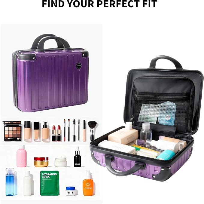 14 Inch Portable Waterproof Hard Shell Travel Makeup Case (Purple) | with Lock, ABS Scratch-Proof, Carrying Cosmetic Organizer Case with Elastic Band, Mini Suitcase Vanity Case for Women Girl - Image 5