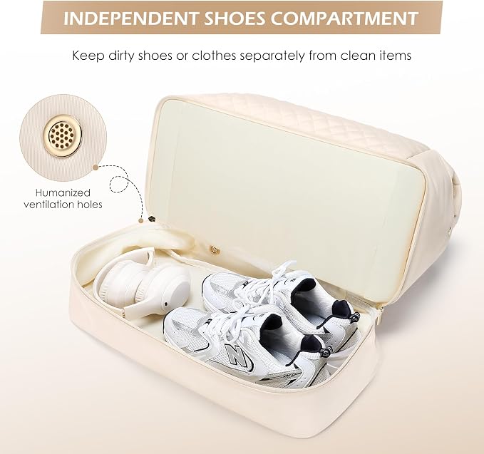 MDODO Travel Duffel Bag for Women Weekender Overnight with Wet Pocket Shoes Compartment Carry on Tote Duffle Bag for Business, Trips, Travel, Sports, Gym, Yoga, Hospital, 3 Pcs Set, 43L, Beige - Image 3