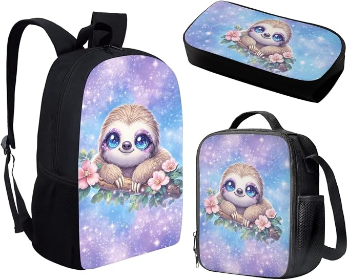 Forchrinse Cute Sloth Backpack for Girls 4-6 6-8 10-12 Kids School Bag with Lunch Box Pencil Case Elementary Preschool Kindergartener Middle School Bookbag Daypack - Image 2