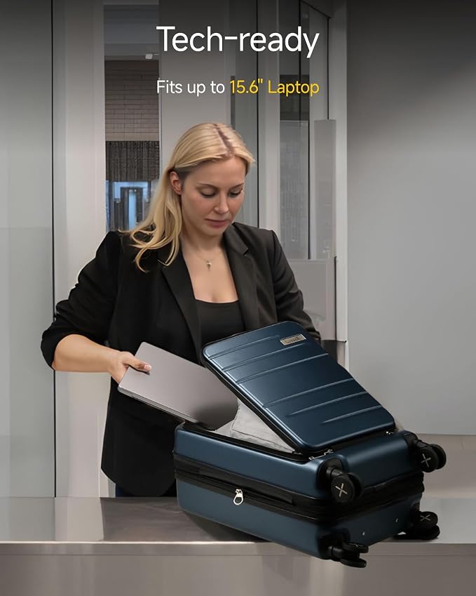 LUGGEX Carry On Luggage Front Opening 22x14x9 Airline Approved, Expandable Polycarbonate Suitcase with Front Pocket (Charcoal Metallic, 20 Inch) - Image 2