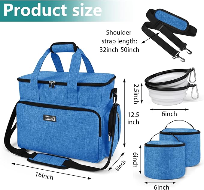 BAGLHER Dog Travel Bag, Pet Travel Bag (ALL Pet Travel Supplies), With 2 Pet Food Containers and 2 Collapsible Silicone Bowls; Essential Kits for Pet Travel Blue - Image 3