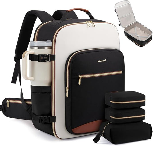 LOVEVOOK 56L Travel Backpack for Women & Men, Airline Approved Carry On Luggage with 3 Packing Cubes, TSA Overnight Bags, Waterproof Personal Item Bag, Weekender Essentials Backpacks fits 17" Laptop by LOVEVOOK