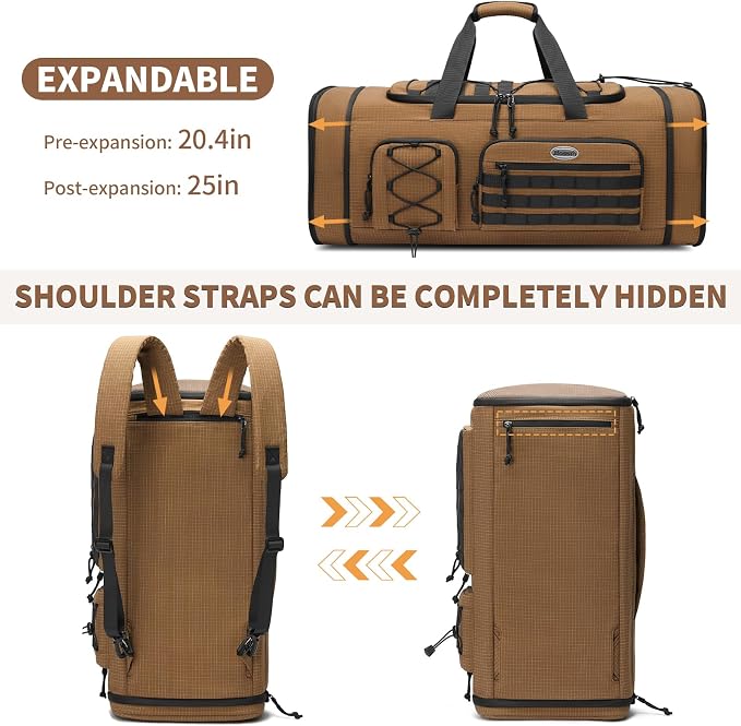 Bosstin Gym Bag for Men & Women,45L Travel Duffle Sports Duffel Bag Gym Weekender Overnight Backpack with Shoe Compartment (CAMEL CHECKERED) - Image 4