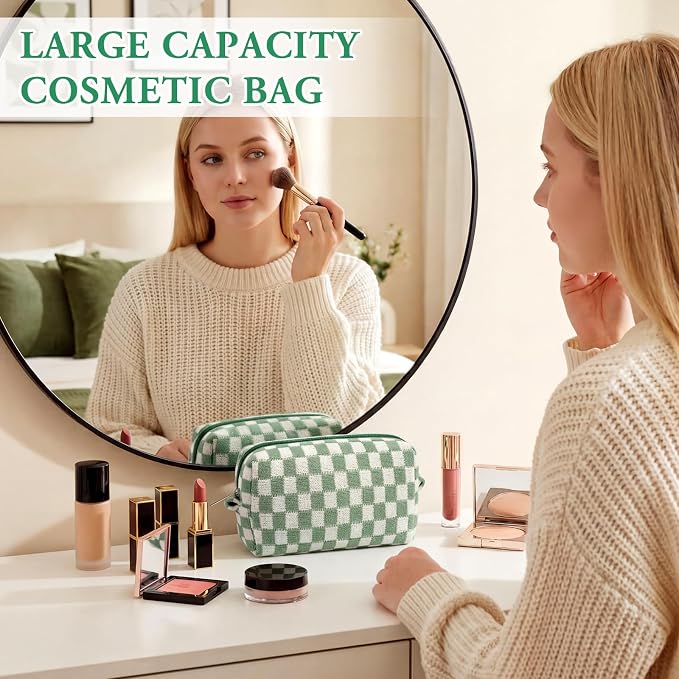 Gilprop 8 Pcs Checkered Makeup Bag for Purse Small Cosmetic Pouch Bulk Portable Zipper Makeup Pouch Travel Toiletry Organizer Gifts for Women Bridesmaid Wedding Party Favors (Green) - Image 5
