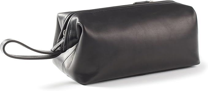 Leatherology Premium Black Oil Framed Toiletry Bag – Full Grain Leather Dopp Kit for Men with Wide-Mouth Opening, Interior & Exterior Zippered Pockets, Water-Resistant Lining - Image 3