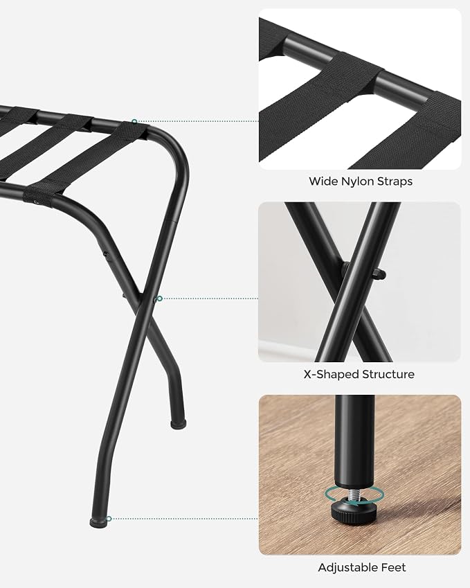 SONGMICS Steel Folding Luggage Rack, Pack of 4, Black URLR64B-4 - Image 6