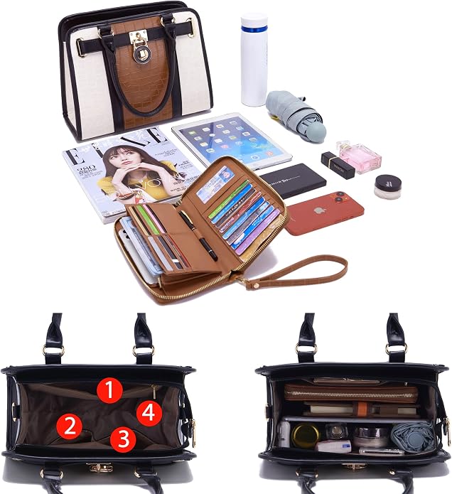 Qiyuer Structured Satchel Tote Handbags Set Women Purses with RFID Wallet | Premium, Sturdy, Spacious, Chic for Daily & Work, Vegan PU Leather, Multi-way Carry, Large Capacity RFID Wallet, Ideal Gift - Image 6