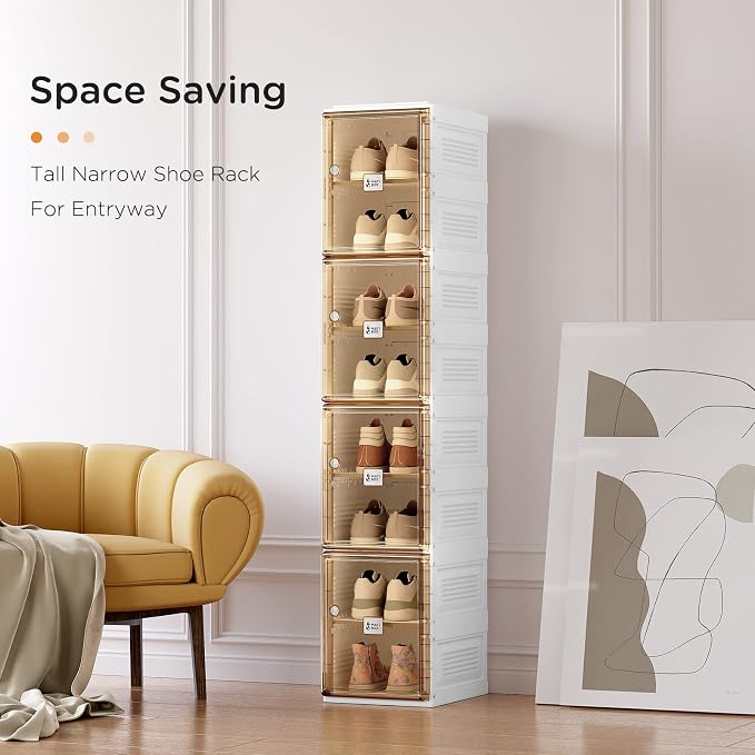 ANTBOX Shoe Organizer Storage Box, Portable Folding Shoe Rack for Closet with Magnetic Clear Door,Large Sneaker Cabinet Bins Sturdy Easy Assembly 8 Layers-8 Grids - Image 4