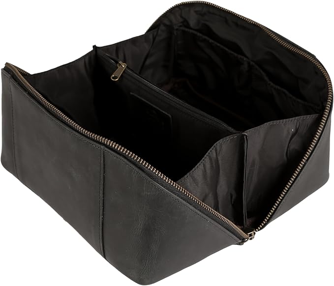 KomalC Luxury Leather Men’s Toiletry Travel Bag – Handmade Shaving Kit with Waterproof Interior, Spacious Storage & Carry Handle – leather travel Kit Bag for Men & Women (Black) - Image 2