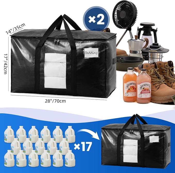 TAILI Extra Large Moving Bags, 2 Pack Black Heavy Duty Totes For Storage with Visible Window, Wrap Around Handles, Storage Bags for Space Saving, Alternative to Moving Boxes - Image 6