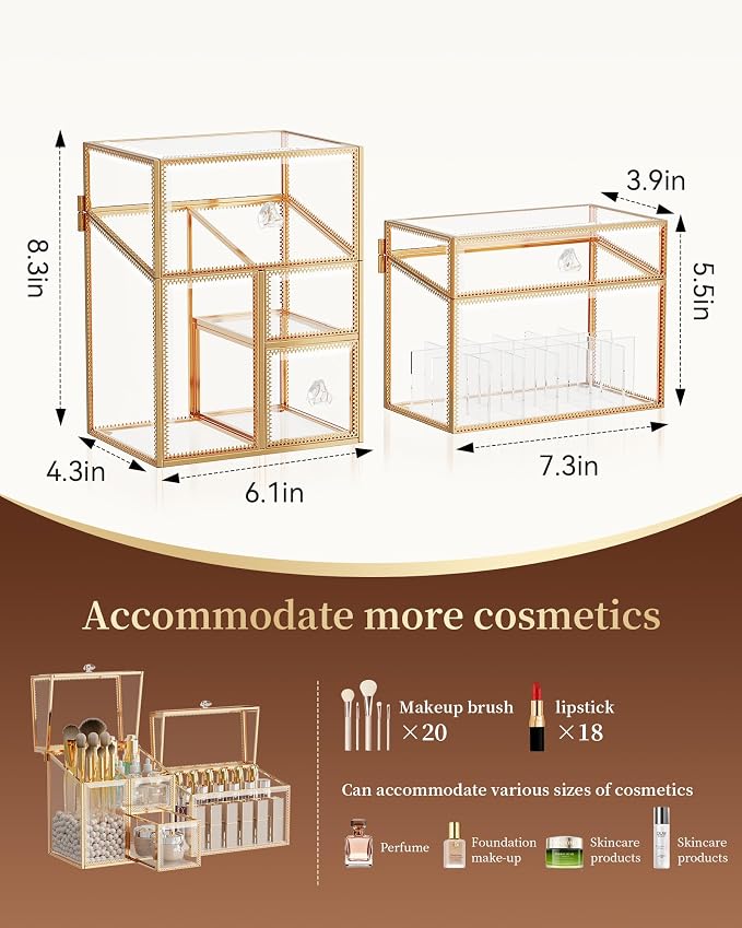 CoralHouse Makeup Brush Organizer – Vanity Organizer with 18-Slot Lipstick Organizer & Makeup Brush Holder with Lid – Skincare, Perfume & Cosmetic Storage for Bathroom or Dresser - Image 6