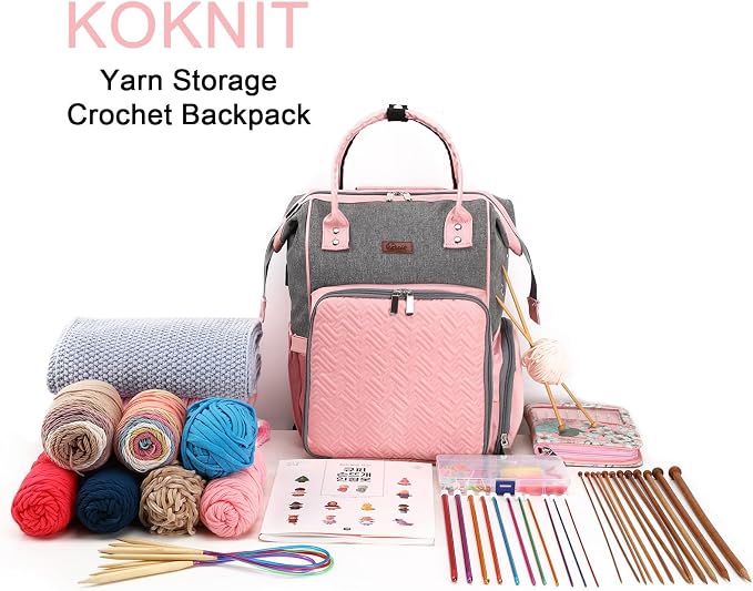 crochet bag,knitting bagBackpack and Tote Bag Storage Bag ，Large capacityYarn Storage Organizer Travel Crochet Bag Women Carrying Crochet Accessories Knitting Needles Crochet - Image 7