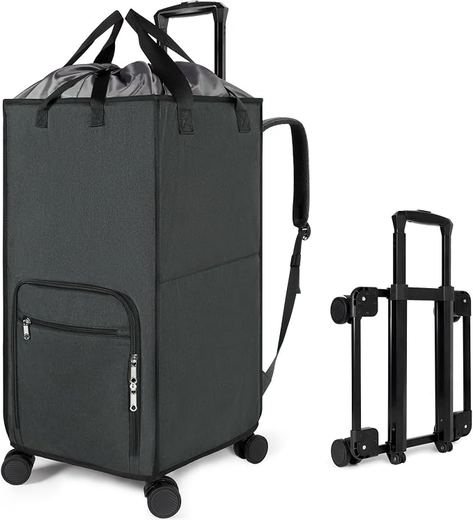 Bukere Extra Large 3 in 1 Rolling Laundry Backpack Bag with Wheels, 90L Freestanding Laundry Basket, Collapsible Laundry Hamper with Removable Wheeled Cart for College Dorm Apartment Laundry Room by Bukere