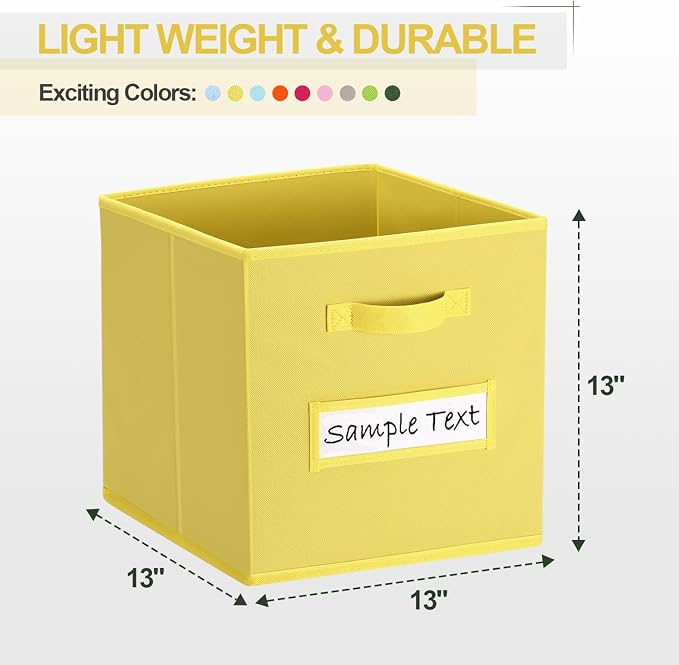 Fabric storage cubes (8 Pack) 13 Inch Cube Storage Bin, cube organizer bins with 8 Labels Window Cards & a Pen, Foldable cube organizer bins and Storage Box, Dark Yellow - Image 2