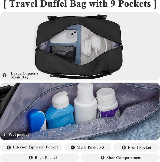 Travel Duffel Bag with Shoes Compartment,Weekender Bags for Women Travel | Overnight Carry-On Bag with Toiletry Bag, For Spirit Airlines 18x14x8 Personal Item Bag - Image 5