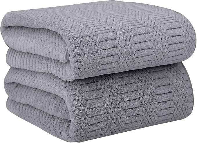 JML Bath Towels Set of 2, 30" x 60", Large Microfier Body Towel for Adult, Oversized, Soft, Super Absorbent, Fast Drying, Use for Sauna, Salon, Gym,Sport, Fitness, Yoga, Diamond Cross Grid Gray by JML