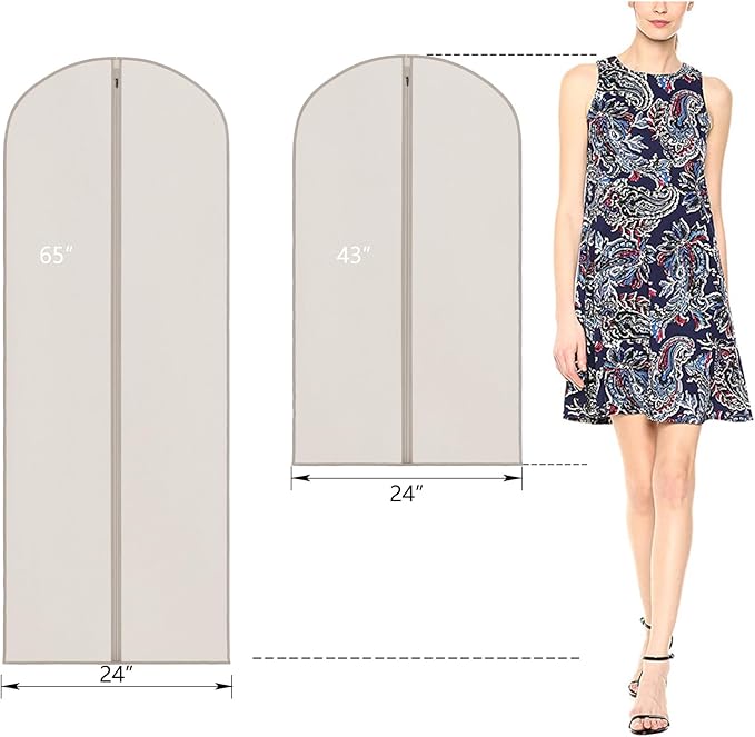 Zilink 65'' Dress Bags for Gowns Long Clear Garment Bags for Hanging Clothes Foldable Dress Covers Garment Bag for Closet Storage and Travel - Beige, 3 Pack - Image 6