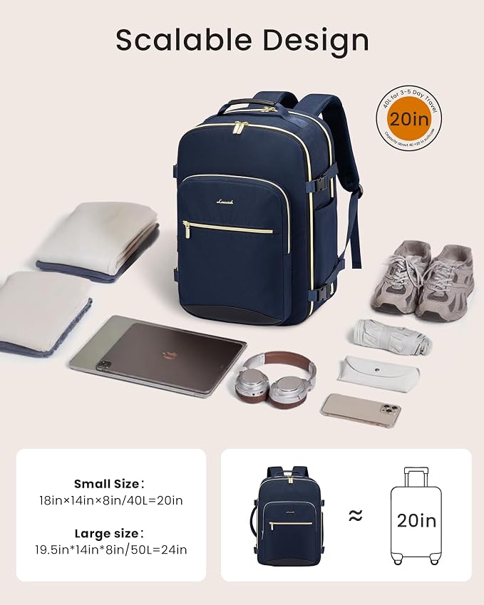 LOVEVOOK 40L Large Travel Backpack for Women, Carry on Backpack Airline Approved, Waterproof Travel Essentials fits 18" Laptop, TSA Personal Item Travels Bag Sports Backpack with 3 Packing Cubes - Image 2