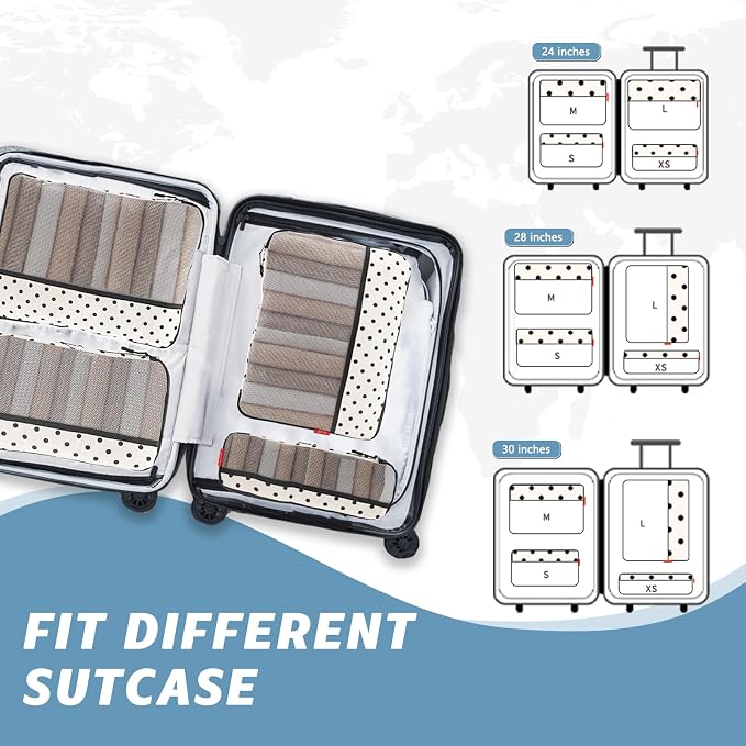 U+U 4 Set Compression Packing Cubes - Ultralight Travel Organizers, Space-Saving Suitcase Organizer, Expandable Packing Organizers for Travel Essentials (Polka Dot) - Image 5