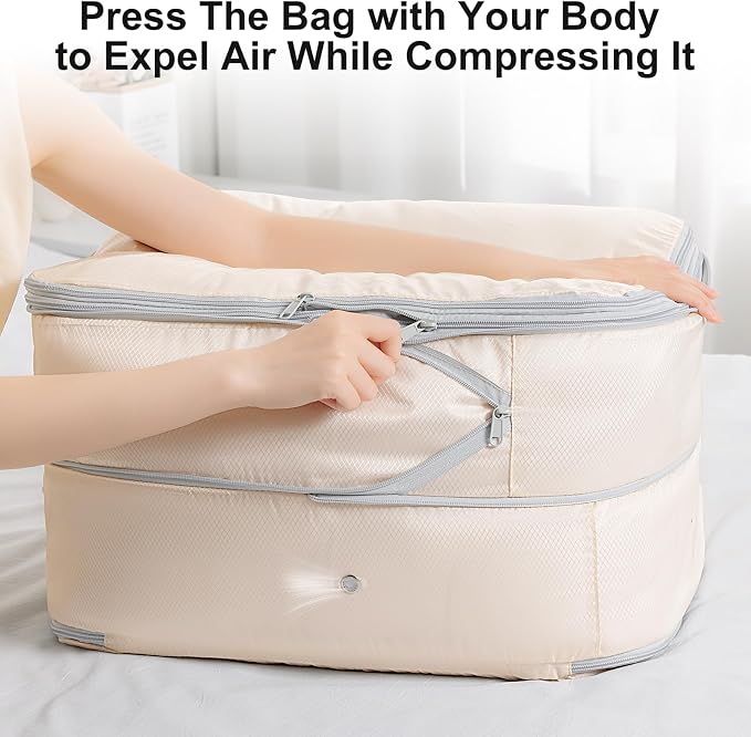 Comforter Storage Bag - Extra Large Capacity Blanket Storage Bags 4-Layer Ultra Space Saving Self Compression Organizer, Washable Compression Bags for Storage Comforter Blanket, 1-Pack, Beige - Image 8