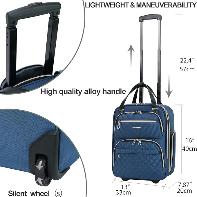 KROSER Carry On Underseat Multi-functional, 16-inch Underseater Lightweight Overnight Suitcase for Men Women, Haze Blue/Gold - Image 3