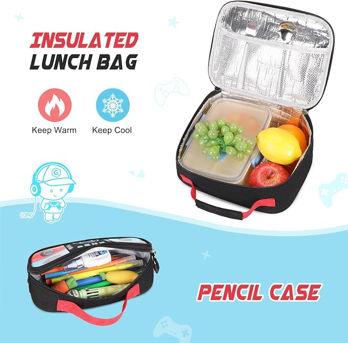 Bevalsa Backpack for School Boys,Cool Luminous Gamer Boys Backpacks with Wired Headphones Lunch Box Pencil Case,Kids Schoolbag for Kindergarten Elementary School(Red Blue Backpack with Headphones) - Image 8