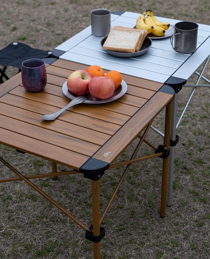 iClimb Lightweight Stable Alu. Folding Square Table Roll Up Top with Carry Bag for Camping Picnic Backyards BBQ Camp Kitchen (Nature, M) - Image 4