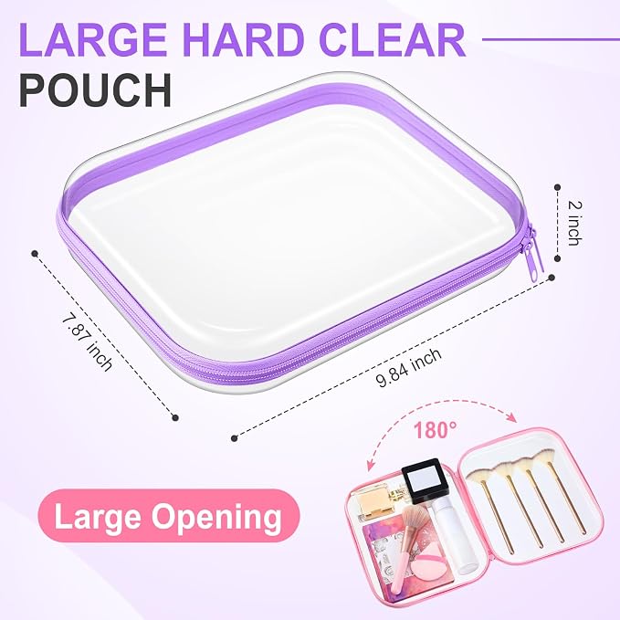 Sanwuta 6 Pcs Clear Hard Zipper Case Plastic Zipper Pouches Transparent Makeup Bag Pencil Case Pouches Toiletry Diaper Bag for Travel Toy Storage Organizer Bins(Colorful,9.84 x 7.87 x 2 Inch) - Image 2