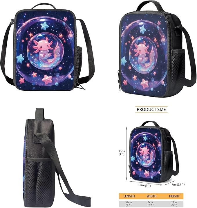 Bubble Axolotl Kids 4-in-1 School Backpack Set, 17'' Cute Bookbag with Insulated Lunch Box, Pencil Case & Water Bottle Holder, Perfect for School Travel Camping, Gift for Girls Age 6-12 - Image 5