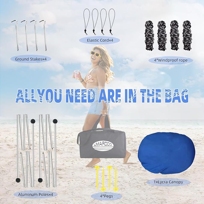 UMARDOO Family Beach Tent Canopy Sun Shade Portable 7×7FT, Large Wind Resistance Beach Sun Shelter Easy Setup with Packable Carry Bag for Outdoor Travel UPF 50+(Blue) - Image 6