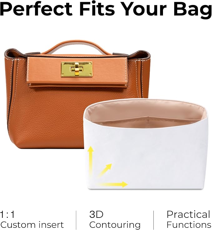 Purse Organizer Insert for HERMES 2424 Mini Handbag,Custom Fit Inside Premium Vanile Lightweight WaterResistant Tote Bag Insert Accessories - Image 3