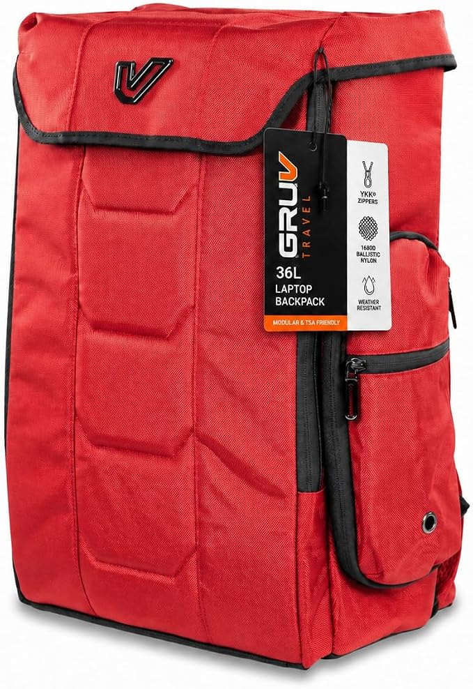 Gruv Gear Travel Laptop Backpack, 36L Red Tech Backpack with Modular Storage Shelves, Dual Access Pockets & TSA-Friendly Design, Large Carry-On Backpack for Work, Travel & Gear Organization by Gruv+Gear